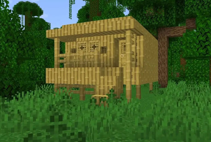 Minecraft Player Cria Bungalows Tropicais com Bamboo no Jogo